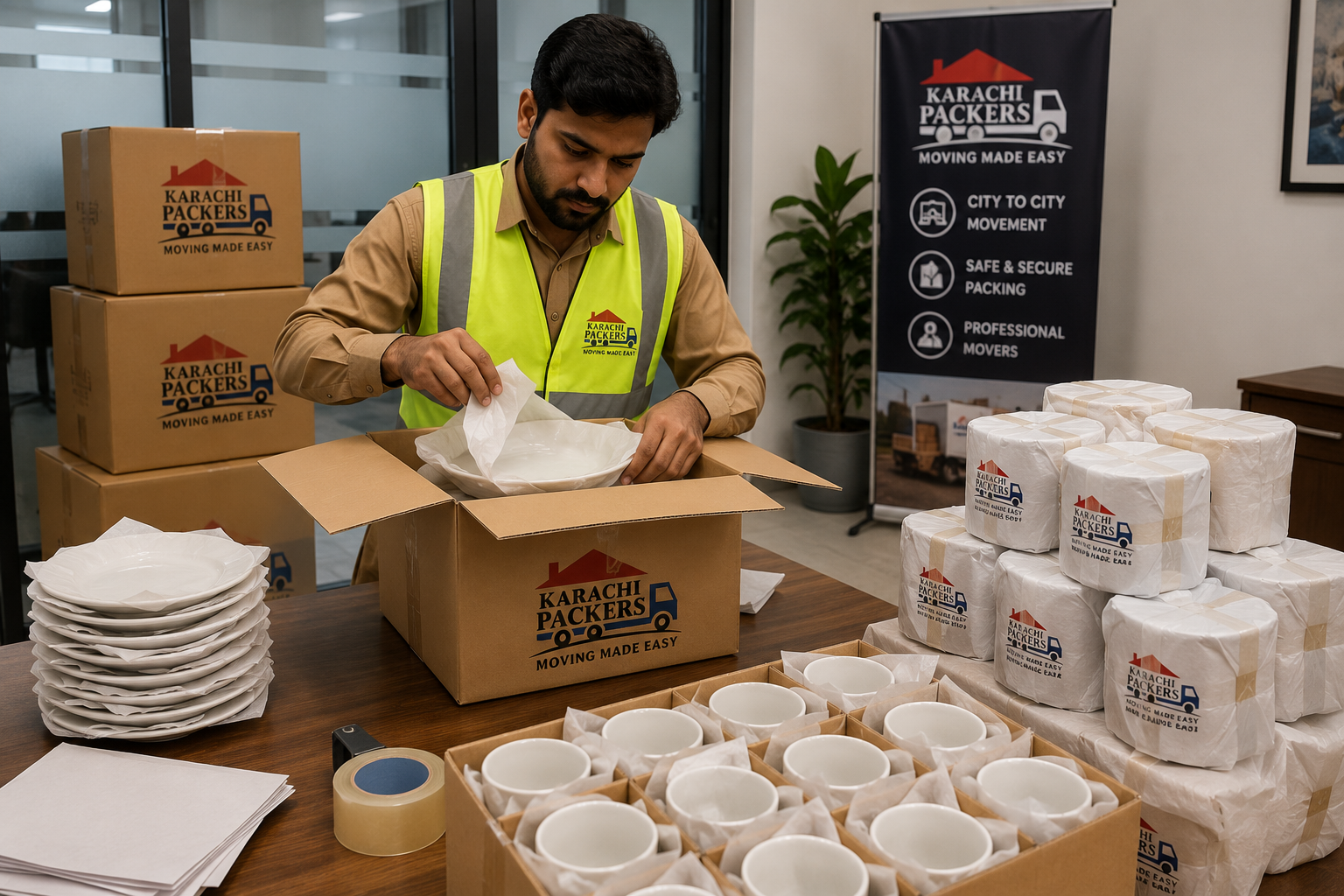 Fragile crockery LED television and artwork packing for city-to-city transport