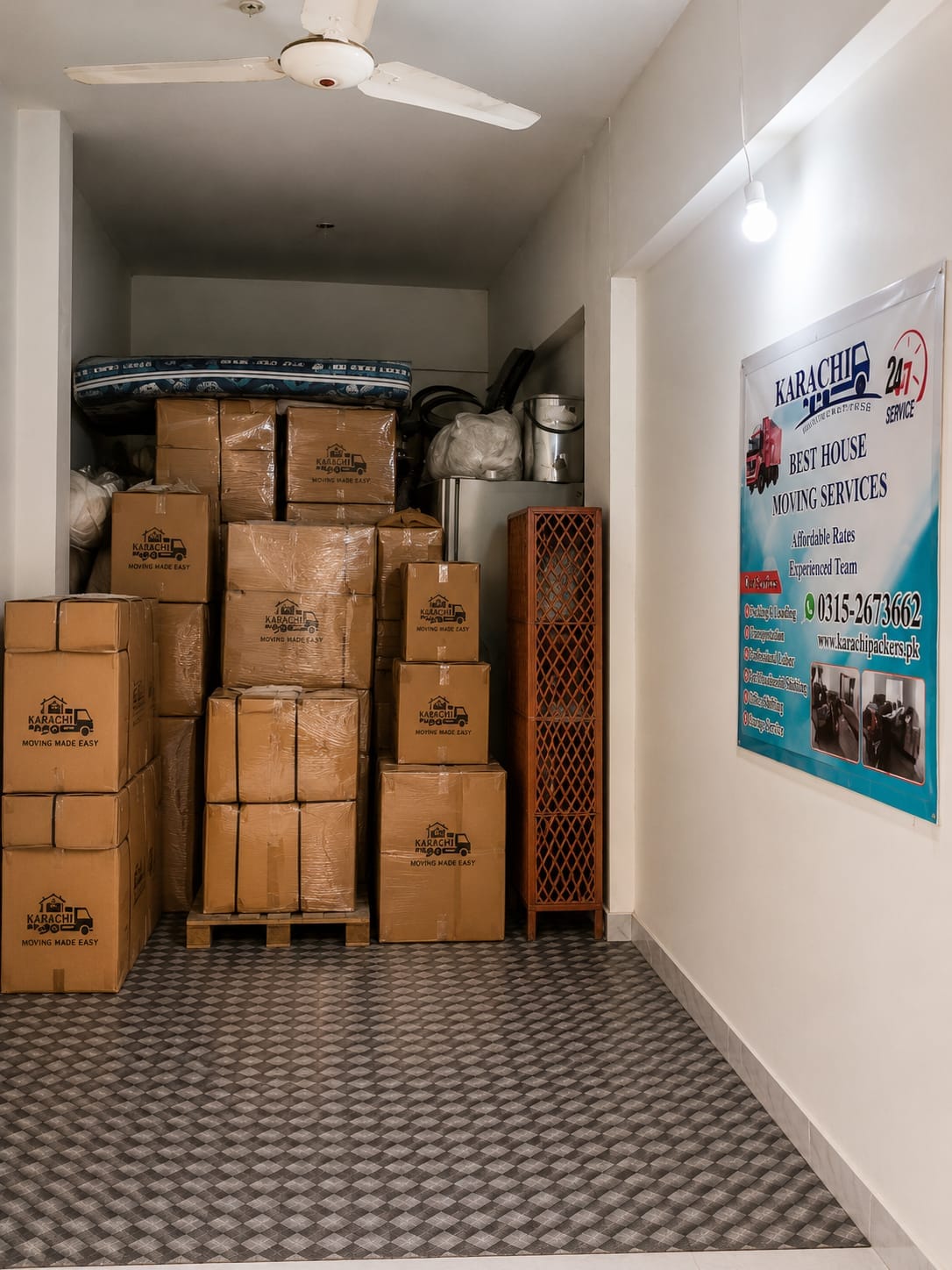 Karachi Packers storage facility interior with packed goods